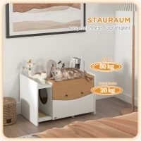PawHut Kattenbak Kast, Uitschuifbaar, met Strooiselvak, 78x50x51cm, Eik/Wit(m-5)