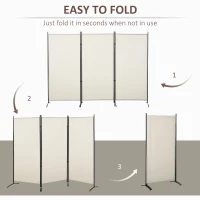 HOMCOM Paravan interior cu 3 panouri, separeu pliabil pentru spatii din metal si poliester, 253x50x182cm, bej(m-5)