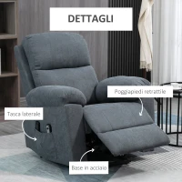HOMCOM Poltrona Alzapersona Reclinabile fino a 135° con 8 Punti Massaggianti, Telecomando e Poggiapiedi 89x99x103 cm, Grigio(m-7)