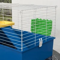 PawHut Chinchillas Small Rabbit Guinea Pig Small Animal Cage, Pet Playhouse, with Platform, Ramp, 71 x 46 x 47cm, Blue(m-8)