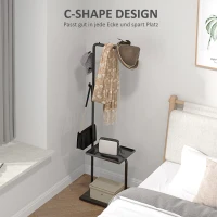 HOMCOM Kapstok met Kledingstang, 3 Haken, Opbergvak, Kunststeen Basis, Zwart(m-6)