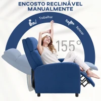 HOMCOM Poltrona Relax Reclinável até 155° Poltrona Reclinável Manual para Pessoas com Altura Inferior 195 cm 67x87x98 cm Azul Escuro(m-4)