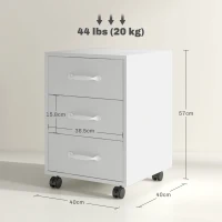 HOMCOM 3 Drawer File Cabinet, Mobile Filing Cabinet on Wheels for Home Office, Study, White(m-3)