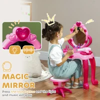 AIYAPLAY Kids Dressing Table with mirror, Stool, Light, Music, 15 Accessories, for Ages 3-6 Years, Pink(m-4)