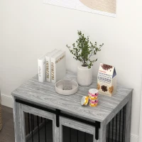PawHut 80cm Dog Crate Furniture with Removable Cushion for Large Dogs- Grey(m-9)