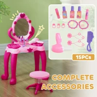 AIYAPLAY Kids Dressing Table with mirror, Stool, Light, Music, 15 Accessories, for Ages 3-6 Years, Pink(m-7)