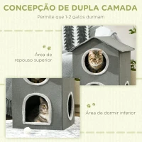 PawHut Casa para Gatos de 2 Níveis Cama para Gatos Caverna para Gatos com 3 Portas e Almofadas Laváveis 42x46x59,5 cm Cinza(m-4)