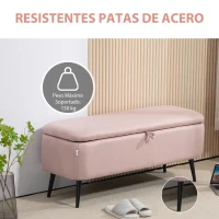 HOMCOM Banco de Almacenamiento con Tapa Abatible y Patas de Acero para Dormitorio Salón Entrada 101x38,5x44,5cm Rosa(m-5)