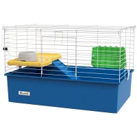 PawHut Chinchillas Small Rabbit Guinea Pig Small Animal Cage, Pet Playhouse, with Platform, Ramp, 71 x 46 x 47cm, Blue(m-11)