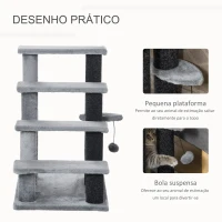 PawHut Escada para Animais de Estimação Escada para Gatos de 4 Degraus com Poste de Arranhar Bola 45x40x68 cm Cinza(m-5)