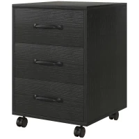 HOMCOM 3 Drawer File Cabinet, Mobile Filing Cabinet on Wheels for Home Office, Study, Black(m-11)