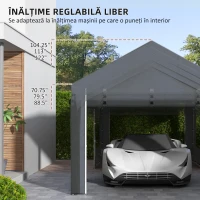 Outsunny Pavilion de Grădină cu Înălțime Reglabilă, 4 Uși și 4 Ferestre, 6x3 m, Gri Închis(m-5)