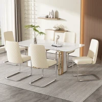 Set di 2 Sedie Imbottite in tessuto effetto velluto per Sala da Pranzo con Design Diamante sul Retro e Gambe di Supporto in Metallo, Beige(m-4)