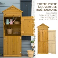 Outsunny Armoire de Jardin Remise pour Outils 79L x 49l x 192H cm 2 Portes 2 étagères Toit bitumé étanche Bois Sapin pré-huilé(m-6)