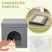 PawHut Casa para Gatos Cama para Gatos Casa para Gatos com Placa de Arranhar e Porta Interior 36,5x36,5x36,5 cm Cinza(m-6)