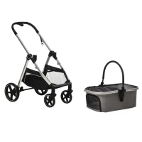 PawHut Hundebuggy Hundewagen bis 10 kg Klappbar Tragtasche Bodenkorb 83 cm x 58 cm x 102 cm, Hellgrau(m-13)