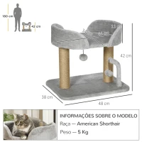 PawHut Arranhador para Gatos Pequenos Altura 42 cm Arranhador para Gatos com Cama Bolas Supensas e Postes de Juta 48x38x42 cm Cinza(m-3)