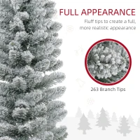 HOMCOM 5ft Artificial Snowy Pencil Christmas Tree - Green(m-5)