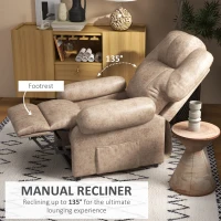 HOMCOM Fotoliu cu Înclinare Manuală Tapițat din Catifea Căptușită cu Suport Retractabil pentru Picioare și Buzunare Laterale, 88x91x108 cm, Bej(m-4)