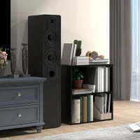 HOMCOM 2 Tier Bookshelf, Low Bookcase with Adjustable Shelf, 2 Compartments for Home Office, Living Room, Study, Black(m-6)