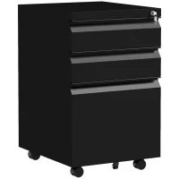 Vinsetto 3-Drawer Mobile Filing Cabinet with Pencil Tray, Steel Lockable File Cabinet for Letter, A4 and Legal Size, Pre-Assembled Body, Black(m-1)