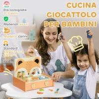 AIYAPLAY Cucina Giocattolo per Bambini 3-5 Anni con Fornello e 12 Accessori in Legno, Multicolore(m-4)