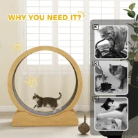 PawHut 39.4" Wooden Cat Running Wheel with Brake, Natural(m-7)