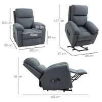 HOMCOM Poltrona Alzapersona Reclinabile fino a 135° con 8 Punti Massaggianti, Telecomando e Poggiapiedi 89x99x103 cm, Grigio(m-3)