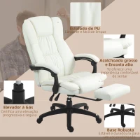 Vinsetto Cadeira de Escritório com Altura Ajustável 6 Pontos de Massagem e Apoio para os Pés Retrátil 68,5x68,5x113-121 cm Creme(m-8)