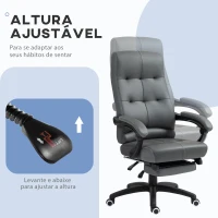 Vinsetto Cadeira de Escritório Ergonómica Giratória Reclinável Estofada em PU com Altura Ajustável 65x65x118-125 cm Cinza Escuro(m-4)