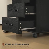 HOMCOM 3 Drawer File Cabinet, Mobile Filing Cabinet on Wheels for Home Office, Study, Black(m-6)