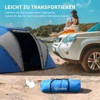 Outsunny kampeertent 4 Personen Familie Met Slaapcabines Ruime Voor Groepen Tunneltent, Blauw(m-5)