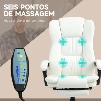 Vinsetto Cadeira de Escritório com Altura Ajustável 6 Pontos de Massagem e Apoio para os Pés Retrátil 68,5x68,5x113-121 cm Creme(m-4)