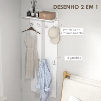 HOMCOM Móvel Cabide de Entrada de Parede Móvel de Entrada Moderno com 8 Ganchos e Prateleira  55x21,3x170 cm Branco(m-5)