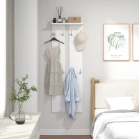 HOMCOM Móvel Cabide de Entrada de Parede Móvel de Entrada Moderno com 8 Ganchos e Prateleira  55x21,3x170 cm Branco(m-6)