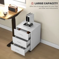 HOMCOM 3 Drawer File Cabinet, Mobile Filing Cabinet on Wheels for Home Office, Study, White(m-4)