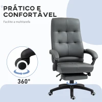 Vinsetto Cadeira de Escritório Ergonómica Giratória Reclinável Estofada em PU com Altura Ajustável 65x65x118-125 cm Cinza Escuro(m-6)