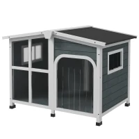 PawHut Casa para Cães de Madeira com Teto Abatível Porta com Cortina e Fundo Amovível 101x66,5x70,5cm Cinza Escuro(m-11)
