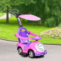 AIYAPLAY 3 in 1 Ride on Push Car, Cartoon Robot Theme Foot to Floor Slider w/ Handle Light Music Horn, Storage - Pink(m-10)