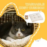 PawHut Elevated Design Wicker Cat House with Washable Cushion, Light Brown(m-4)