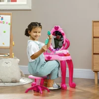 AIYAPLAY Kids Dressing Table with mirror, Stool, Light, Music, 15 Accessories, for Ages 3-6 Years, Pink(m-2)