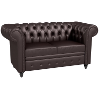 HOMCOM Divano 2 Posti stile Chesterfield con Cuscino Rimovibile, in Ecopelle, Legno e Metallo, 160x84x80 cm, Marrone