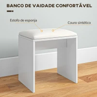 HOMCOM Toucador de Maquilhagem com Banco Mesa de Maquilhagem com Espelho Prateleiras e Gaveta 80x40x132 cm Branco e Bege(m-7)