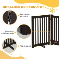 PawHut Barreira para Cães de Madeira Barreira para Animais de Estimação Dobrável de 3 Painéis com 1 Porta e Pés de Apoio 155x35,5x76 cm Marrom Escuro(m-7)