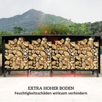 Outsunny Haardhoutrek, 0,67 m³, met Draagtas & Beschermhoes, Metalen Frame, tot 200 kg, 240 x 36 x 99 cm, Zwart(m-5)