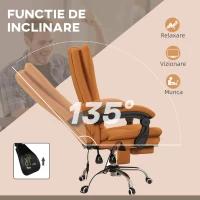 Vinsetto Scaun de Birou Masaj cu Vibratii Caldura Scaun de Calculator Suport pentru Picioare Cotiera Spatar Rabatabil Maro Deschis Pentru scoala computer mobila de studiu ergonomic pentru birou munca modern contemporan dormitor ergonomic cu masaj(m-6)