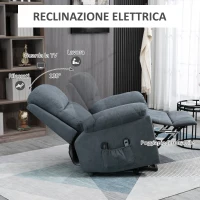 HOMCOM Poltrona Alzapersona Reclinabile fino a 135° con 8 Punti Massaggianti, Telecomando e Poggiapiedi 89x99x103 cm, Grigio(m-5)