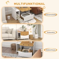 PawHut Kattenbak Kast, Uitschuifbaar, met Strooiselvak, 78x50x51cm, Eik/Wit(m-7)