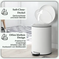 HOMCOM Prullenbak 20L, met Pedal, Binnenemmer, vingerafdrukvrij, Stil Sluiten, Crèmewit(m-5)