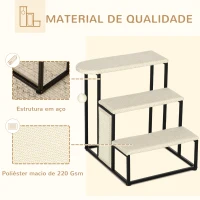 PawHut Escada para Cães com 3 Degraus Bola Suspensa Painel para Arranhar e Estrutura de Aço 47x45x47 cm Creme e Preto(m-4)